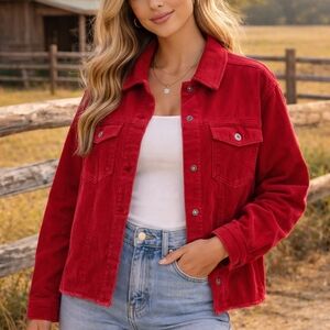 Zara Women's Vibrant Red Jean Jacket